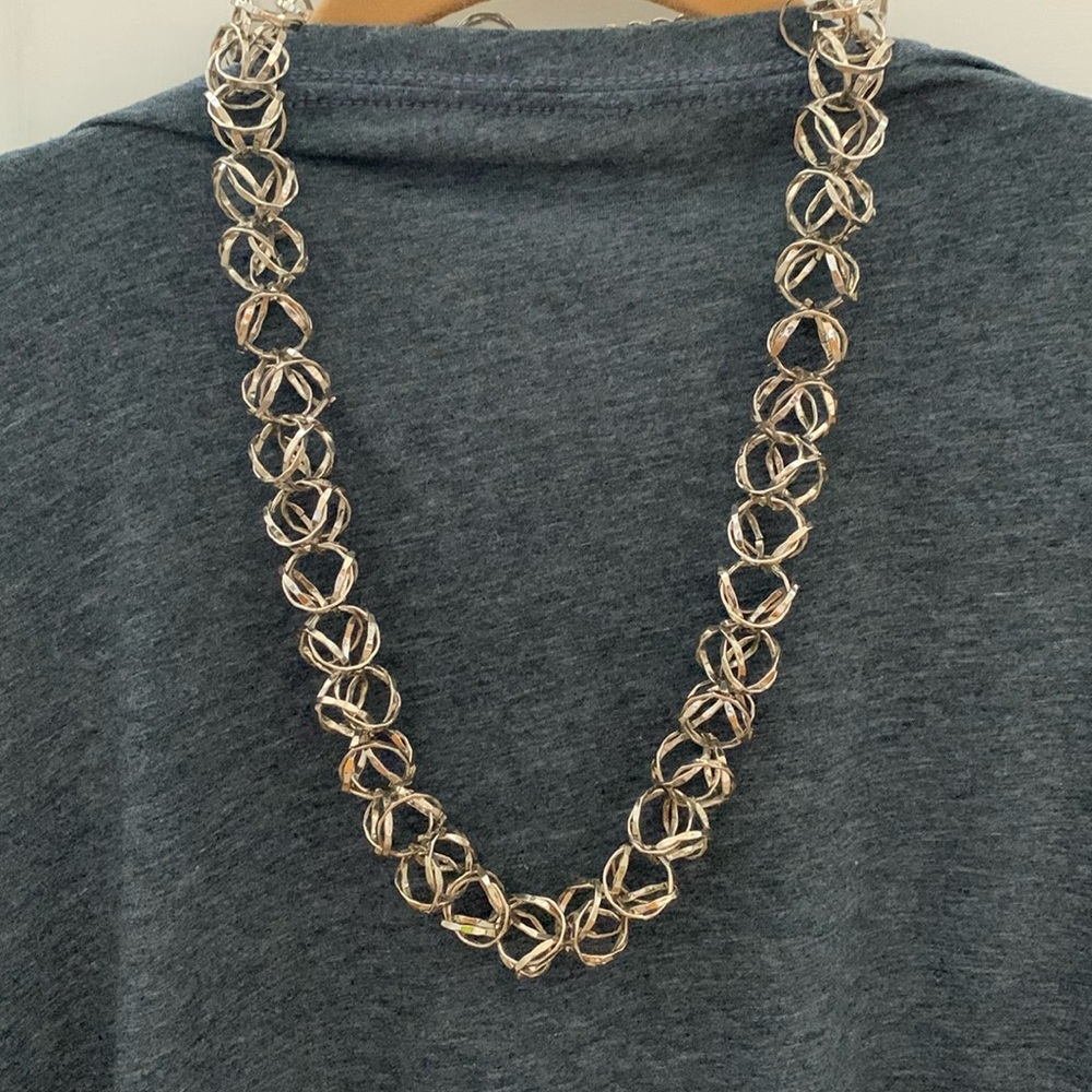 Chunky chain woven necklace. Costume jewelry. Approx 10” l with 4” extender.